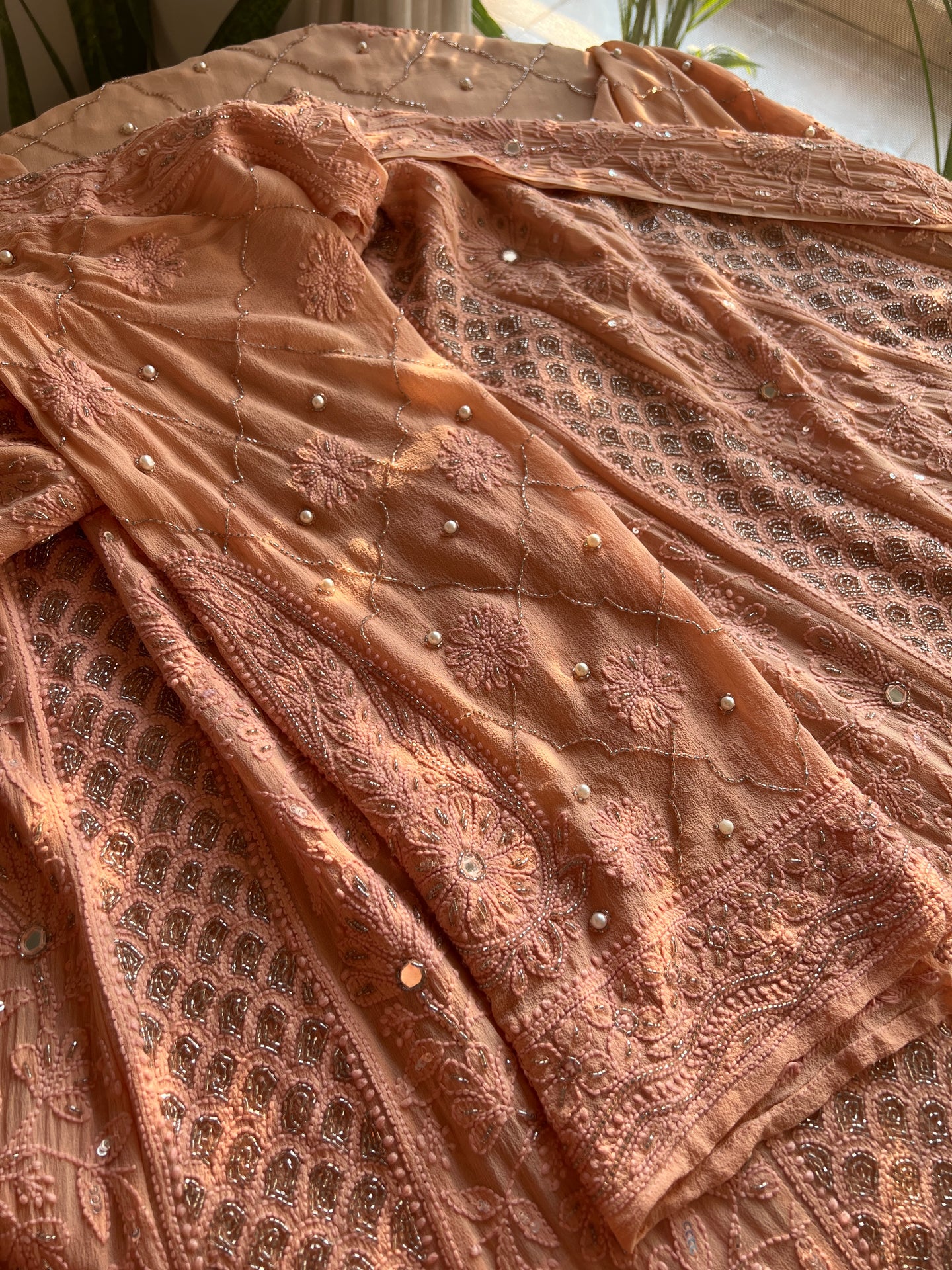 Ruhani Old Rose Chikankari Sequins and Cut Dana Anarkali